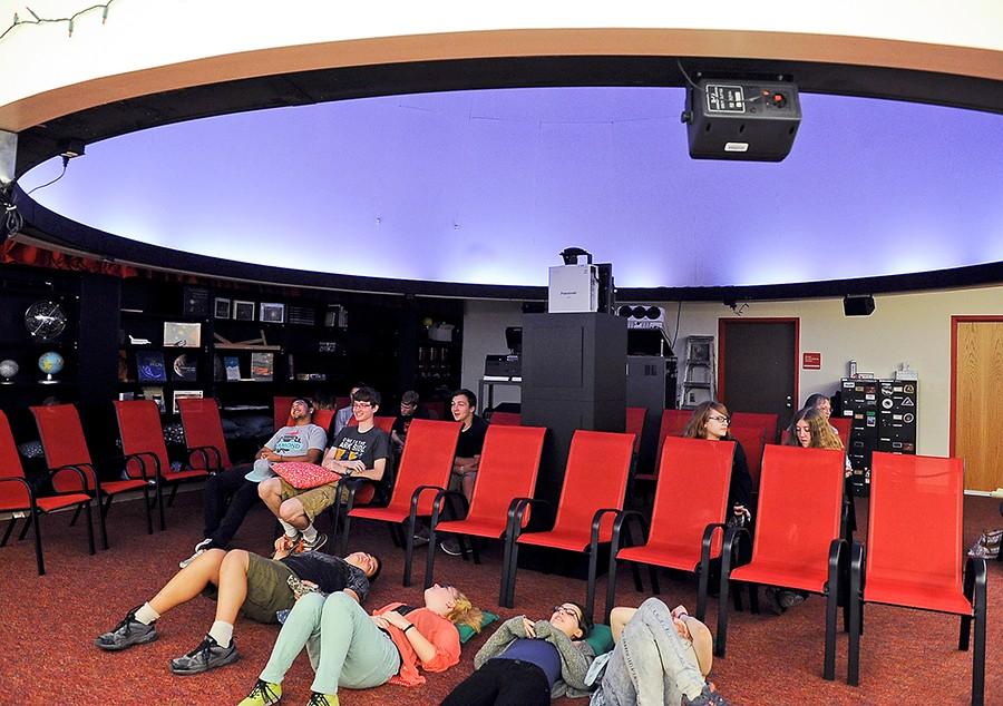North Hills High School students participate in an astronomy class in the new digital immersion theater.